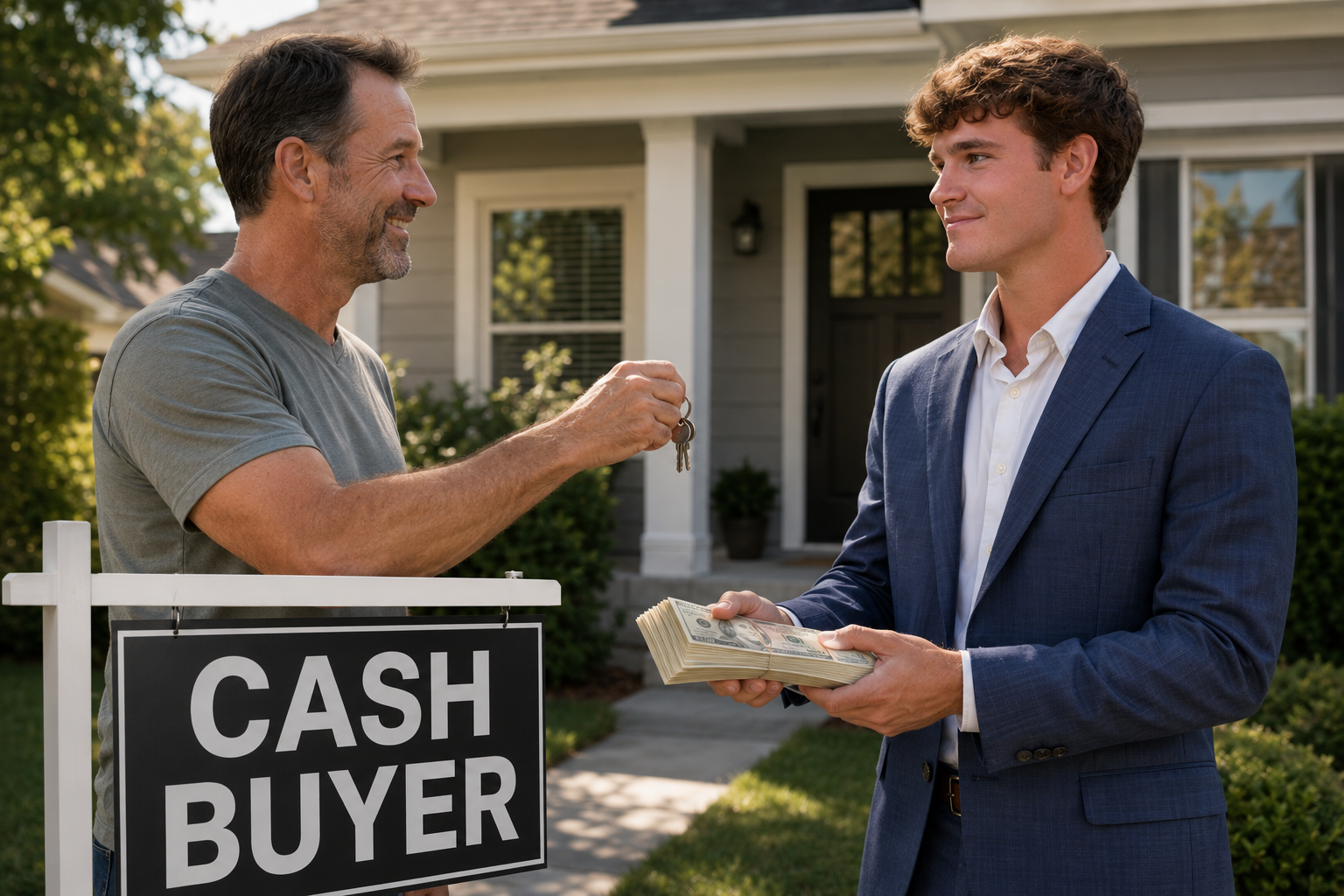 Matthew meeting a homeowner outside a house