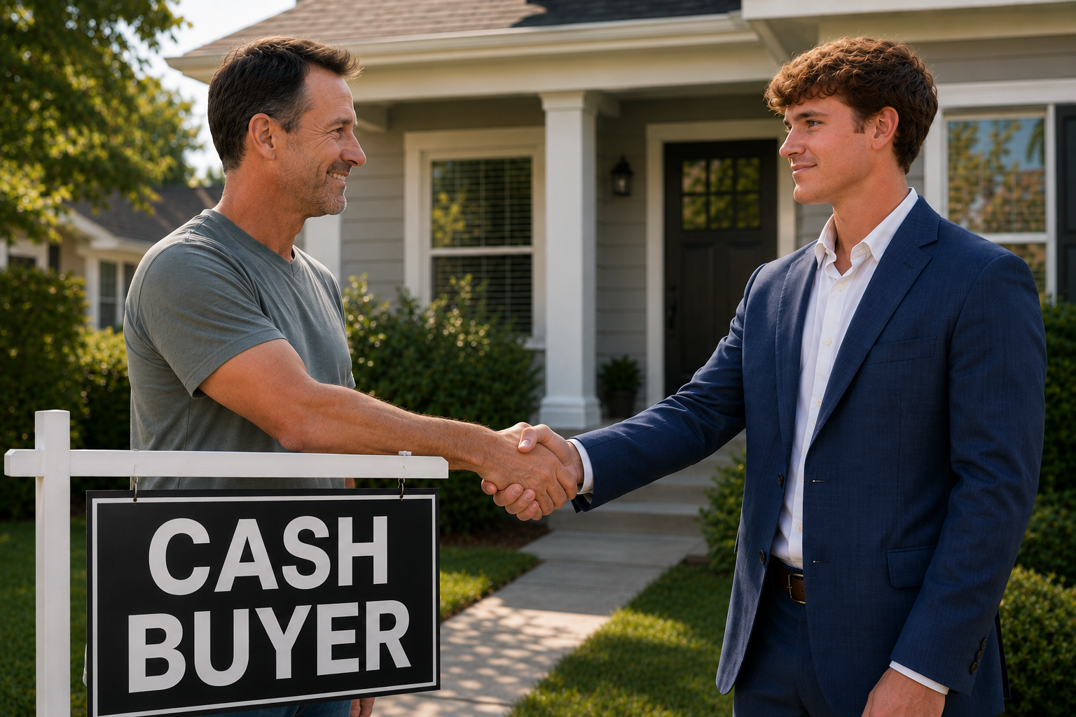 Matthew meeting a homeowner outside a house